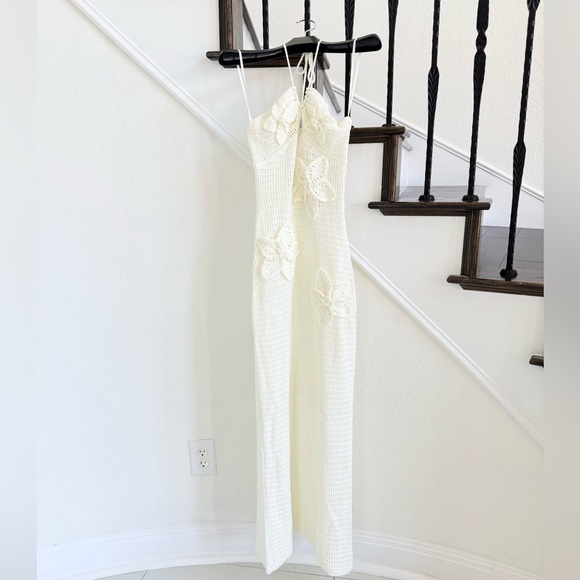 Meshki White Crochet Maxi Dress with Floral Appliqué - Picture 2 of 6